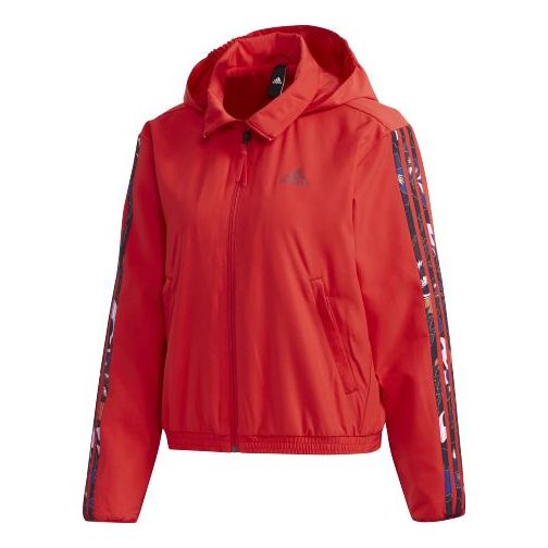 adidas Mic Warm Jkt Multi-Color Flowers Logo Hooded Jacket Red GG0769