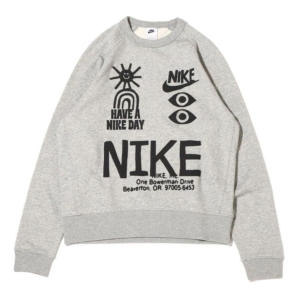 Men's Nike Logo Round Neck Printing Long Sleeves Pullover Gray DQ4170-063