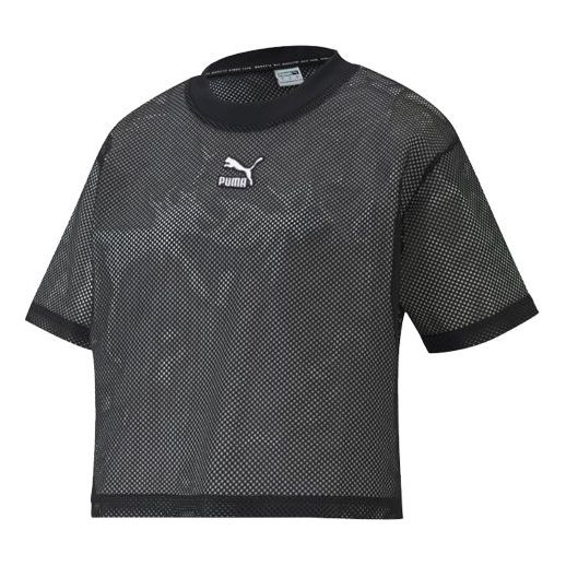 (WMNS) PUMA Round Neck Casual Mesh Short Sleeve Black 598616-01