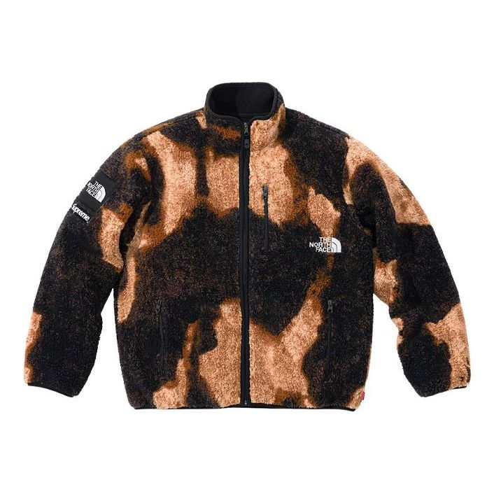 Supreme x The North Face Bleached Denim Print Fleece Jacket 'Beige Black' SUP-FW21-365