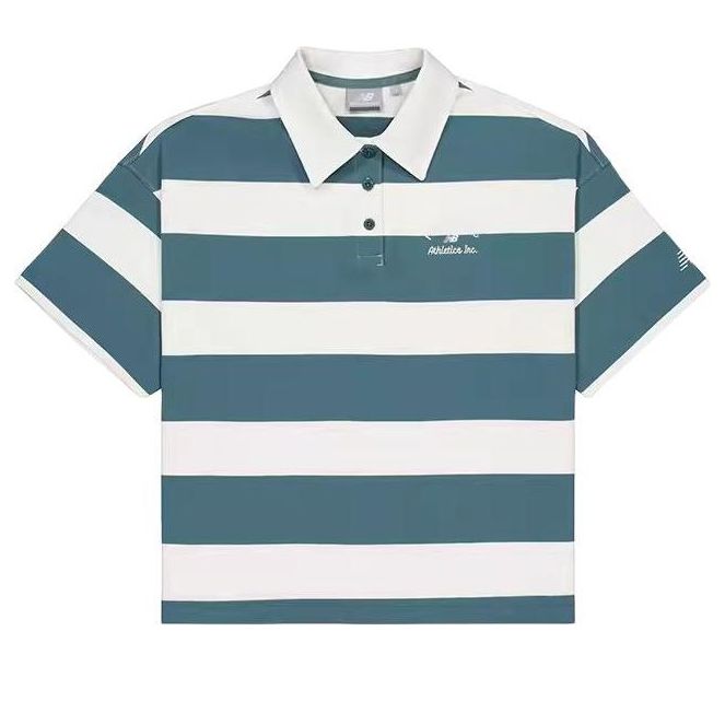 (WMNS) New Balance Striped Polo Shirt 'Green' NFE22412-GRN