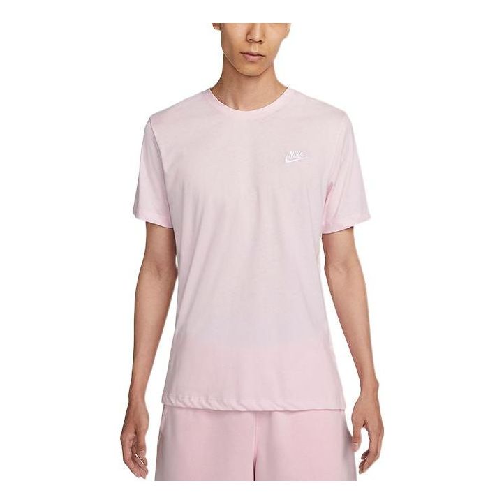 Nike Solid Color Logo Embroidered Knit Round Neck Short Sleeve Pink AR4999-665
