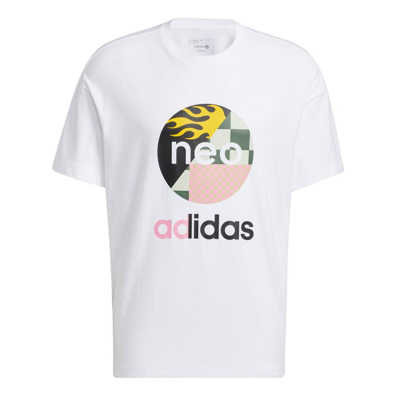 adidas neo U Vbe Tee 1 Logo Printing Pattern Round Neck Cotton Short Sleeve White T-Shirt HN4742