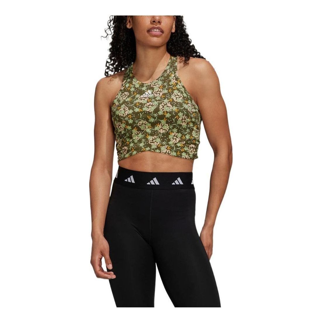(WMNS) adidas Grow Positivity Cropped Flowers Training Tank Top 'Green' HR4658