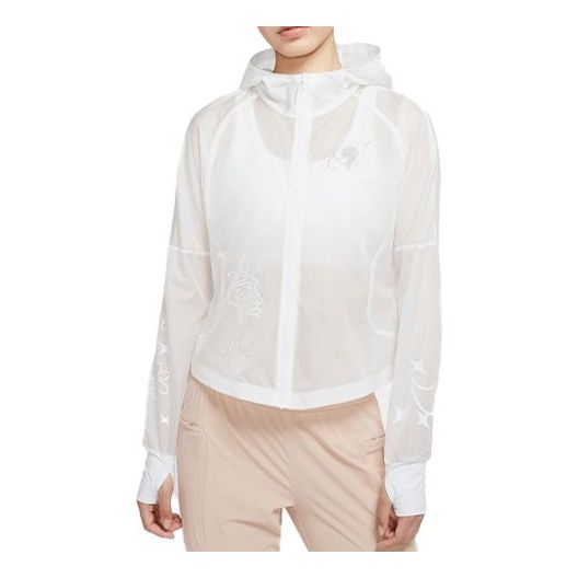 (WMNS) Nike Logo Printing Hooded Jacket White CW1562-100