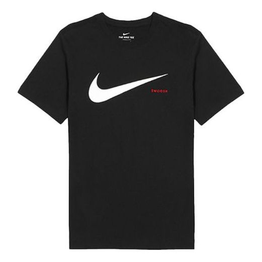 Nike Swoosh Logo Printing Knit Round Neck Short Sleeve Black DB5858-010