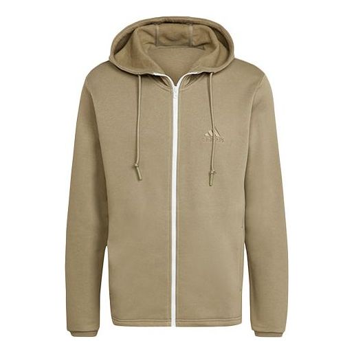 adidas Solid Color Zipper Long Sleeves Sports Hooded Jacket light green HU0294