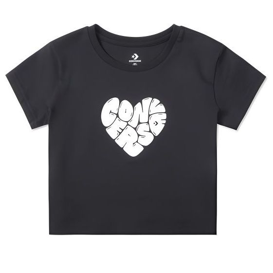 (WMNS) Converse Heart T-Shirt 'Black' 10026369-A03