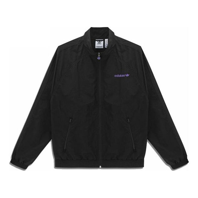 Men's adidas originals Printing Alphabet Stand Collar Long Sleeves Sports Jacket Black HN0397