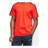 adidas E 3S Tee Classic Stripe Training Sports Round Neck Short Sleeve Red DU0444