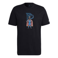Men's adidas Chest Character Alphabet Cartoon Printing Round Neck Short Sleeve Black T-Shirt HA0907