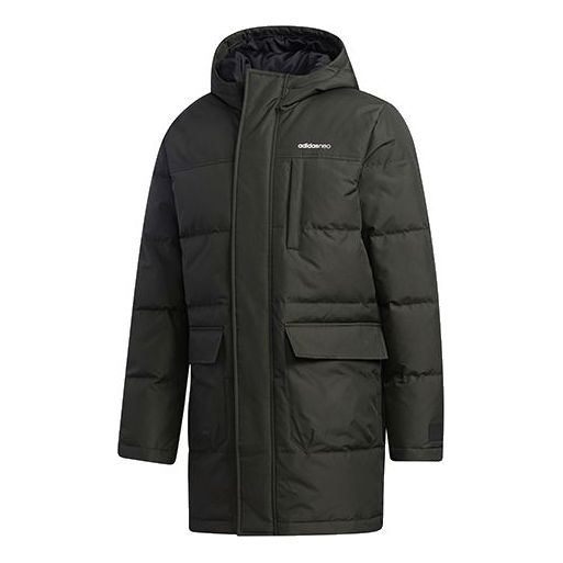adidas neo M Wint Dwn Prka Windproof Stay Warm mid-length Sports hooded down Jacket Brown GJ8779