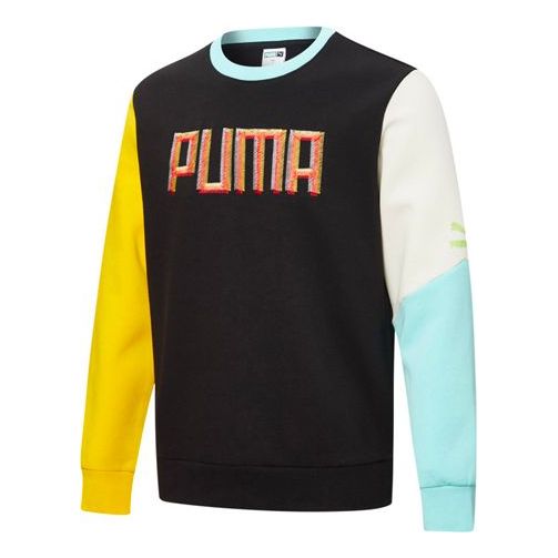 PUMA Embroidered Logo Printing Round-neck Sweatshirt 'Black Ywllow White Blue' 532180-01