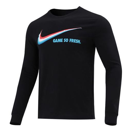 Nike Game So Fresh Basketball Sports Printing Round Neck Long Sleeves Black DN2998-010