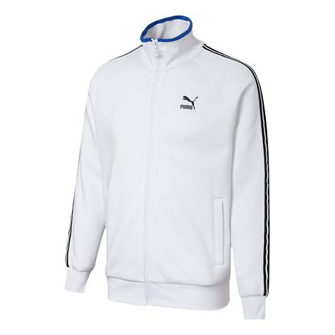 PUMA Stand Collar Colorblock Logo Casual Jacket White 598135-02