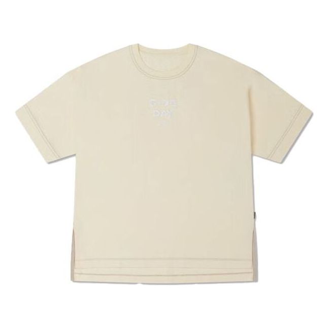(WMNS) Converse Contrast Stitch Slit Logo T-Shirt 'Beige' 10025874-A02