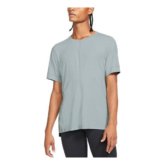 Men's Nike Yoga Dri-FIT Yoga Exercise Quick Dry Short Sleeve Blue Grey T-Shirt BV4035-079