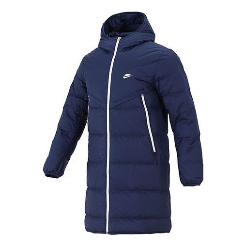 Nike Logo mid-length Sports hooded down Jacket Navy Blue DD6789-410