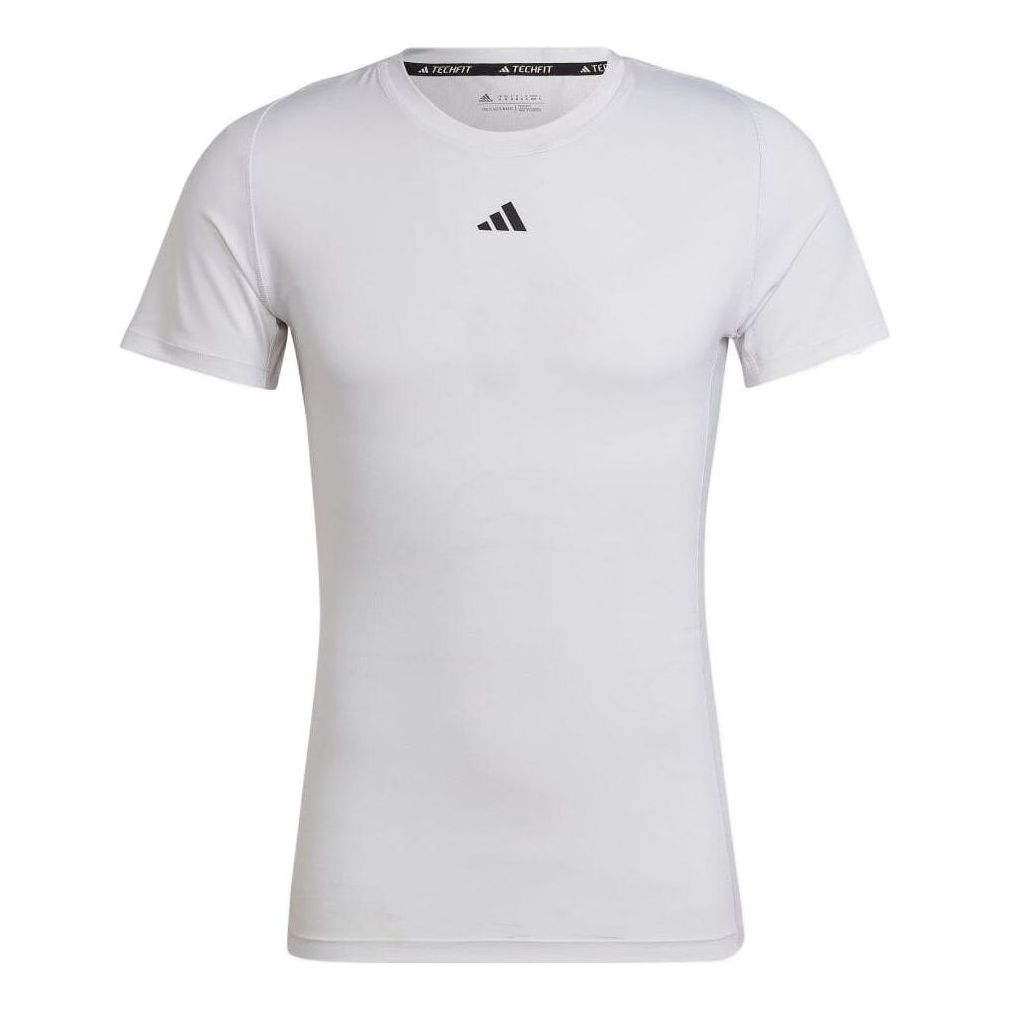 Men's adidas Solid Color Logo Round Neck Pullover Slim Fit Short Sleeve White T-Shirt HK2335