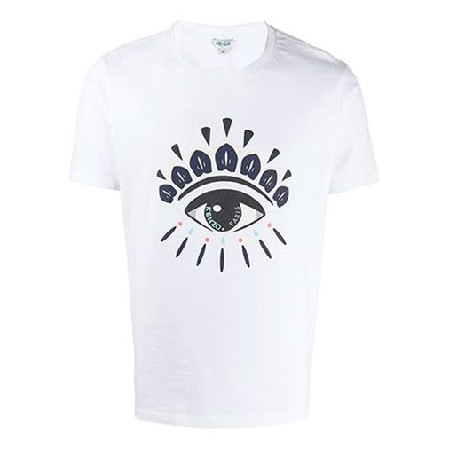 Men's KENZO Printing Round Neck Short Sleeve White FA55TS-0494YC