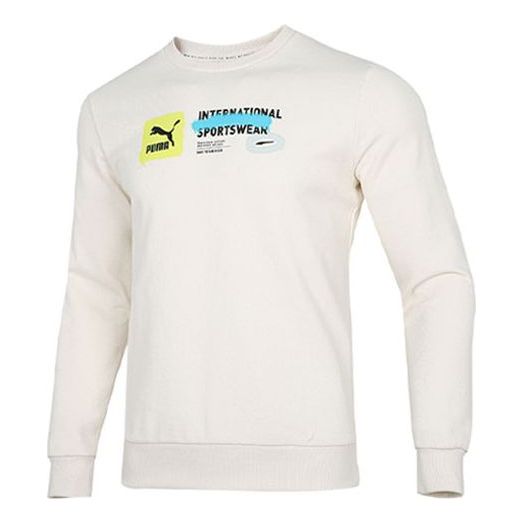 PUMA Logo Pattern Printing Sports Round Neck Pullover White 536304-65