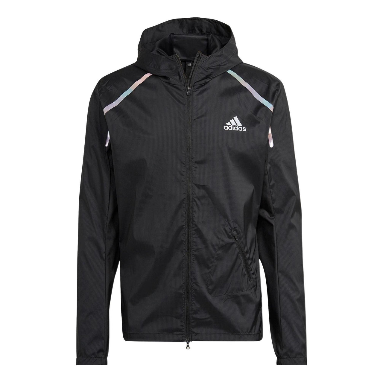Men's adidas Solid Color Logo Printing Sports Hooded Long Sleeves Jacket Black HK5637