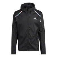 Men's adidas Solid Color Logo Printing Sports Hooded Long Sleeves Jacket Black HK5637