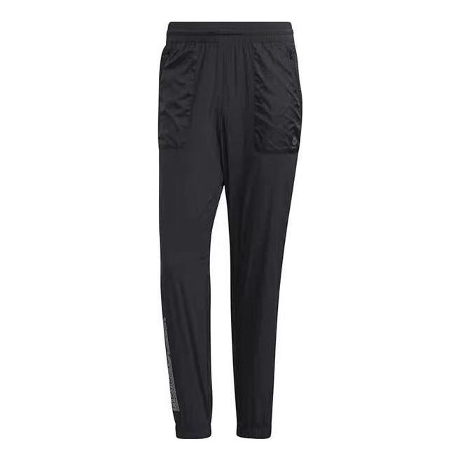 Men's adidas neo SS22 CE BRNDED WTP Logo Printing Lacing Elastic Waistband Sports Pants/Trousers/Joggers Black HC9704