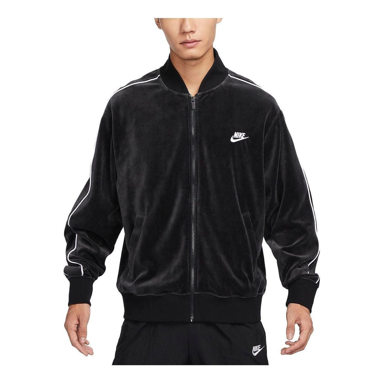 Nike Sportswear Club Velour Jacket 'Black White' FB8232-010