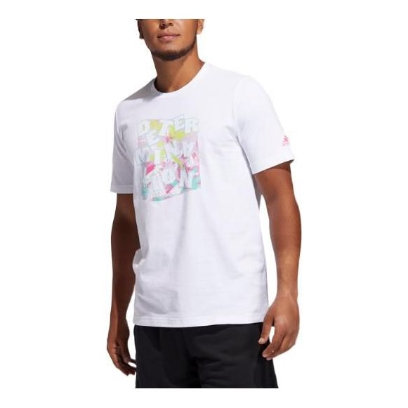 Men's adidas Minimalistic Alphabet Printing Casual Round Neck Short Sleeve White T-Shirt GK3603