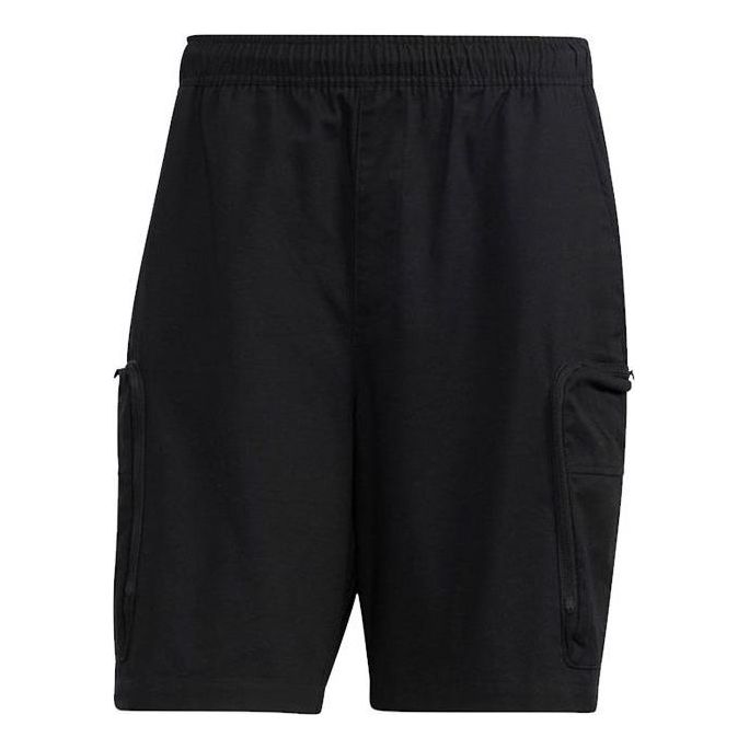 Men's adidas Solid Color Logo Printing Casual Straight Shorts Black HM2984