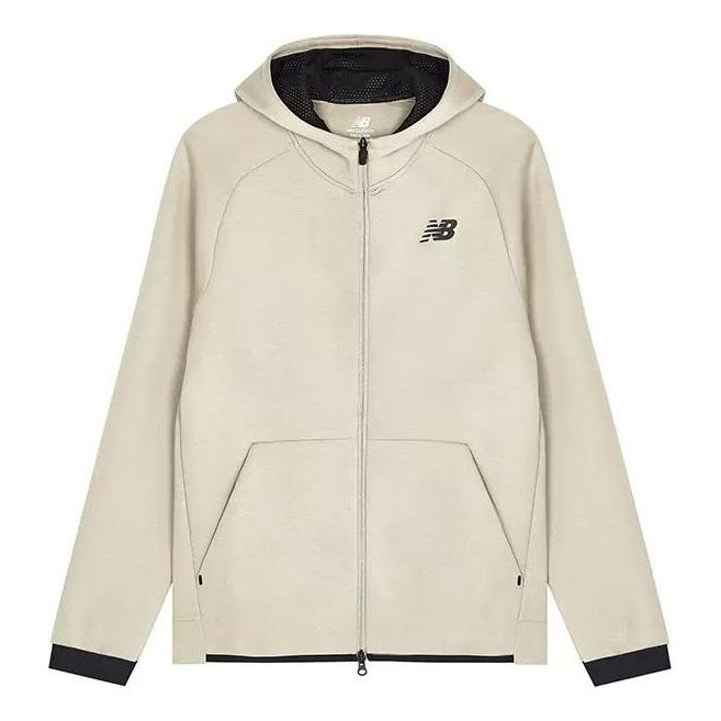 New Balance Logo Sportswear Tech Fleece Windrunner Jacket 'Cream White Black' AMJ21178-AL