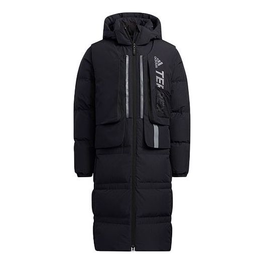 adidas Outdoor Sports Detachable Vest Long Hooded With Down Feather Jacket Black H13853