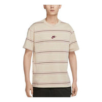 Men's Nike Logo Embroidered Stripe Round Neck Short Sleeve Beige T-Shirt DQ1117-206