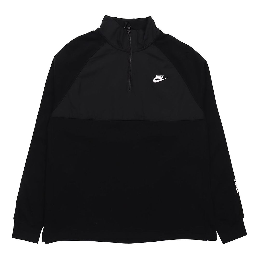Nike Sportswear Hybrid Fleece Lined Large Logo Zipper Cardigan Splicing Pullover Black CJ4419-010