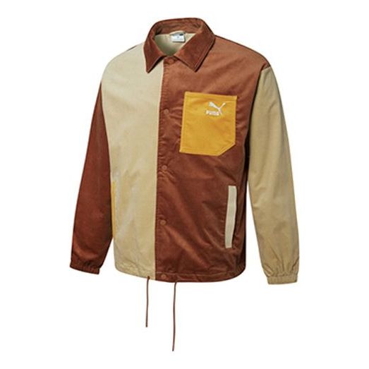 PUMA Cord Coach Jacket corduroy Splicing Woven logo Sports Coffee 534752-17