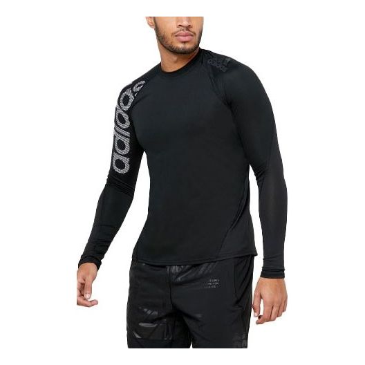 Men's adidas Logo Printing Round Neck Pullover Long Sleeves Black T-Shirt DW4147