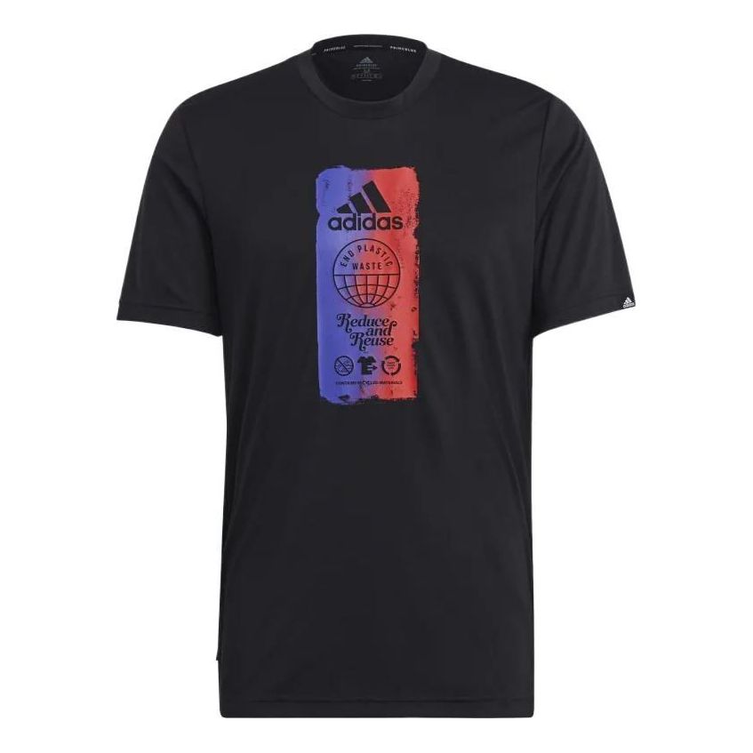 Men's adidas Multi-Color Printing Sports Short Sleeve Black T-Shirt GL3263
