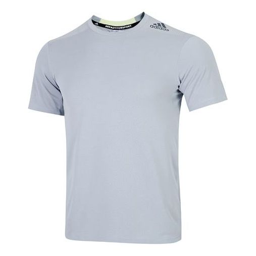 Men's adidas Stripe Logo Sports Training Round Neck Short Sleeve Blue T-Shirt HC4239