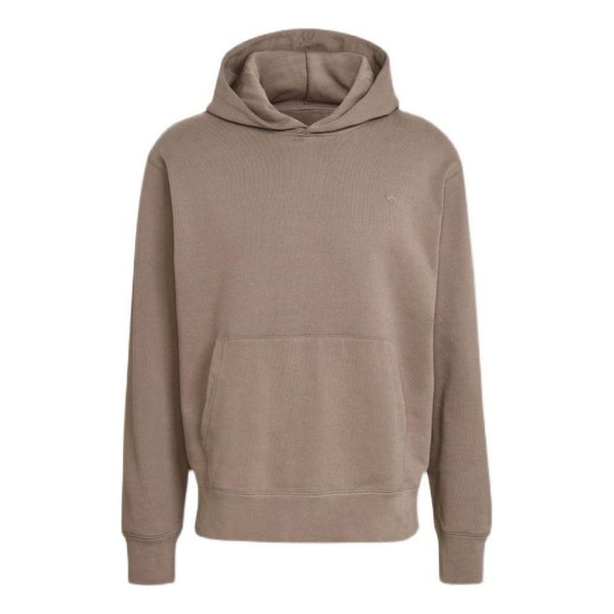 Men's adidas originals Solid Color Logo Embroidered Pullover Hooded Long Sleeves Brown HN6932