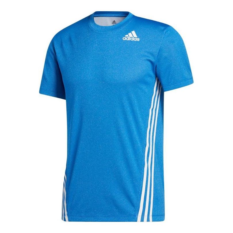 Men's adidas Stripe Logo Sports Gym Short Sleeve Blue T-Shirt GJ2701