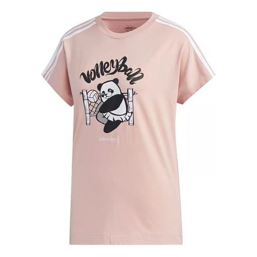 (WMNS) adidas neo Panda Tee Printing Loose Short Sleeve Pink Red GK1562