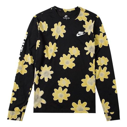 Nike SS22 Flowers Logo Printing Round Neck Long Sleeves Black DM6336-010