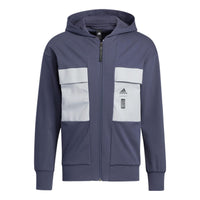 Men's adidas Martial Arts Series Splicing Color Block Sports Hooded Jacket Deep Navy Blue HE5139