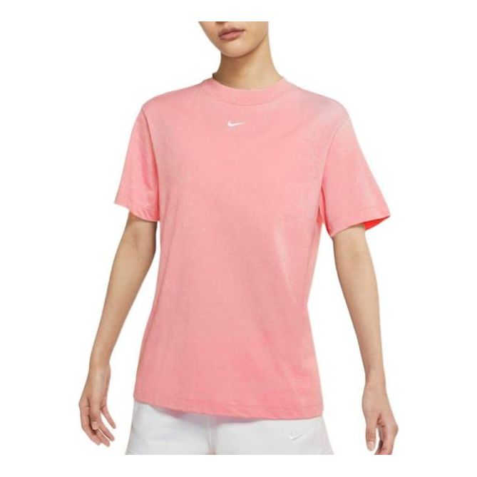 (WMNS) Nike Solid Color Logo Embroidered Round Neck Breathable Short Sleeve Pink T-Shirt DH4256-631