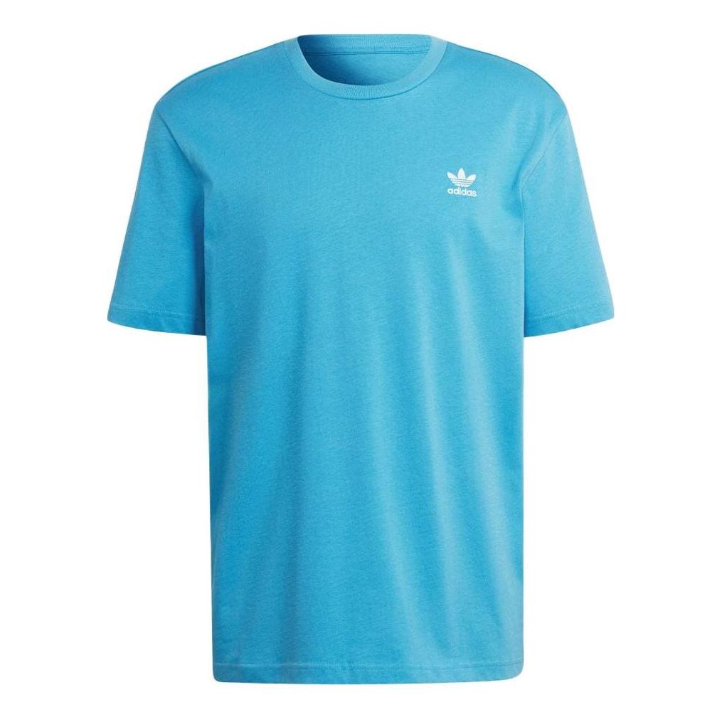 Men's adidas originals Solid Color Logo Round Neck Casual Short Sleeve Blue T-Shirt HE9567