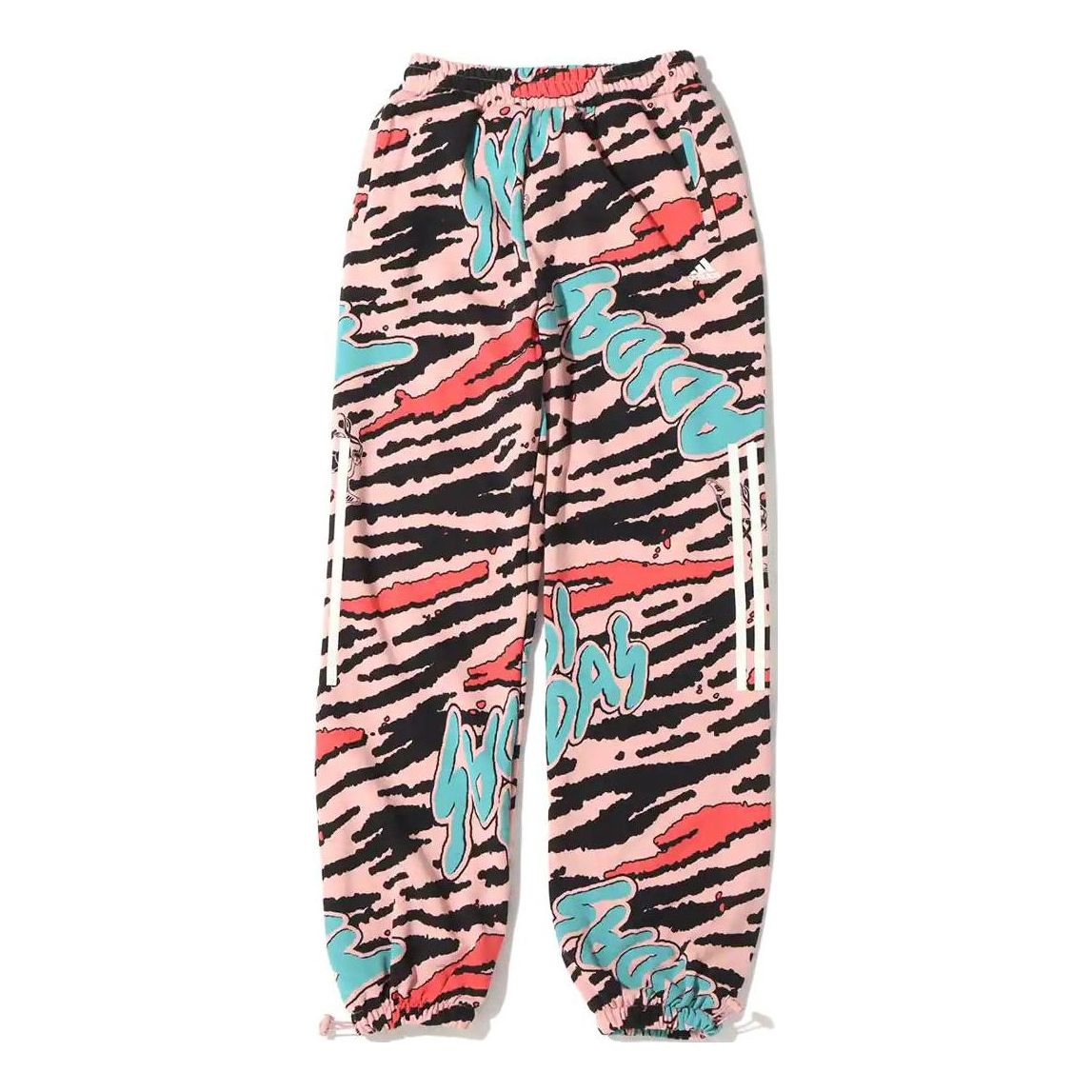 Men's adidas Full Print Straight Sports Pants/Trousers/Joggers Pink HF5109