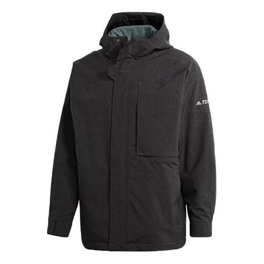 Men's adidas Outdoor 3 In 1 logo Sports Hooded Jacket Black GE9893