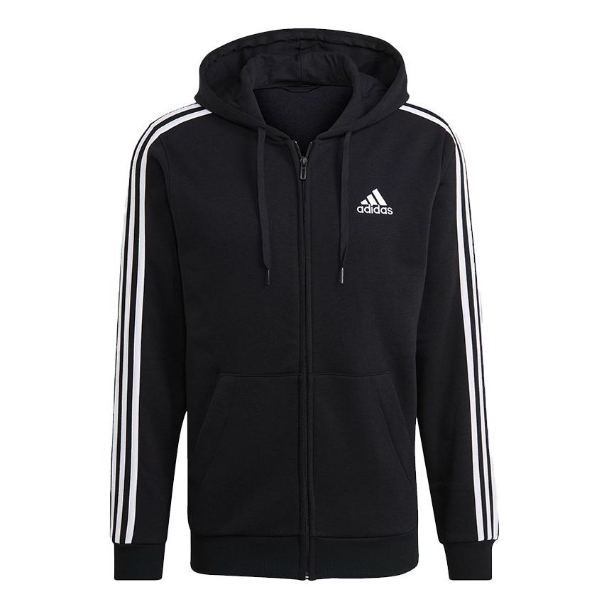 adidas M 3S Fl Fz Hd Stripe Sports Hooded Jacket Black GK9051