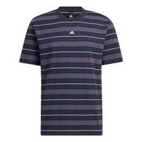 Men's adidas Straight Logo Stripe Casual Short Sleeve Blue T-Shirt HS4384